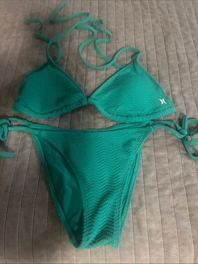 Hurley Teal Textured Tie-Side Bikini